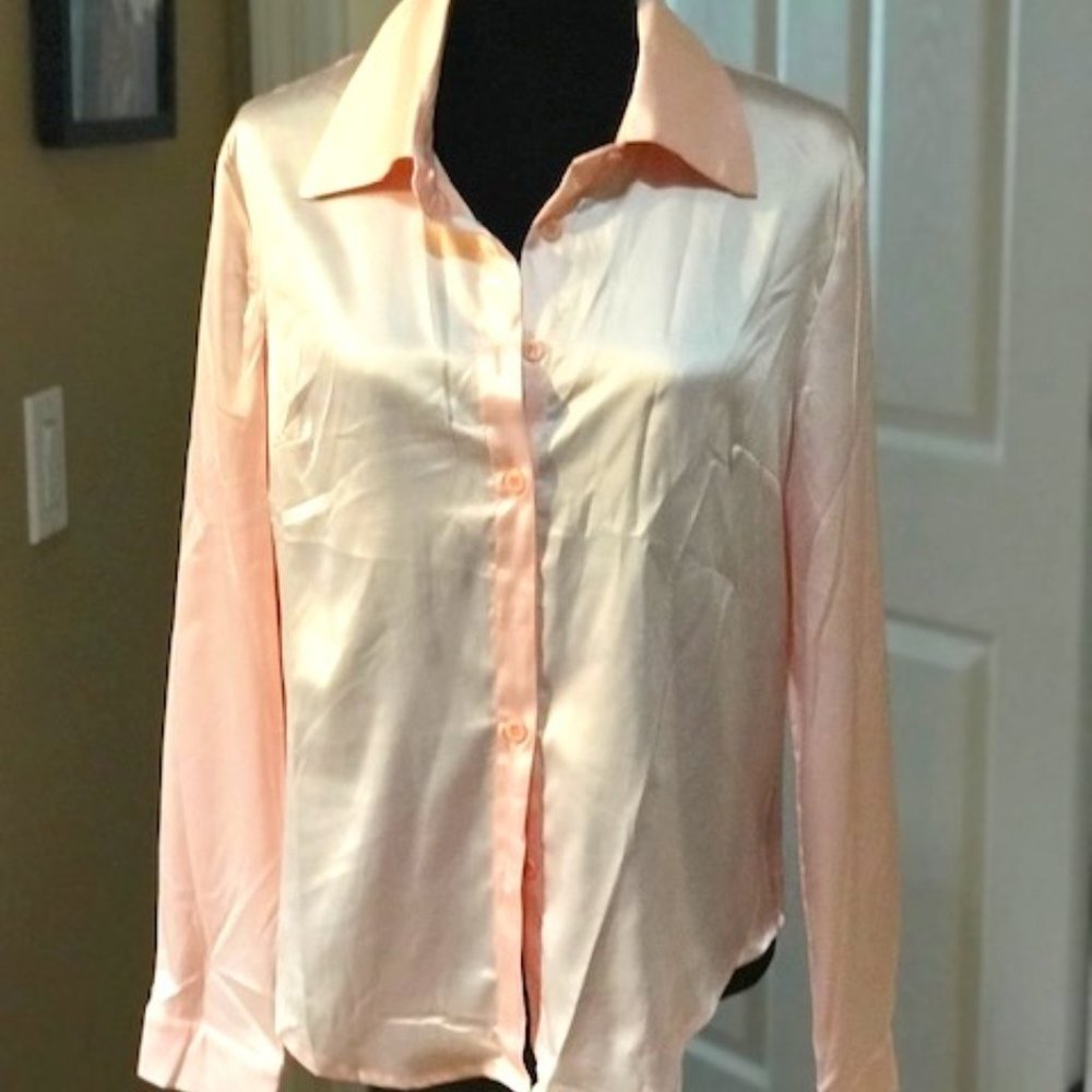 Light Pink Satin Button Down Blouse/Top/shirt